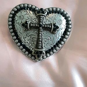 Heart Shaped Antiqued Nickel Silver belt buckle